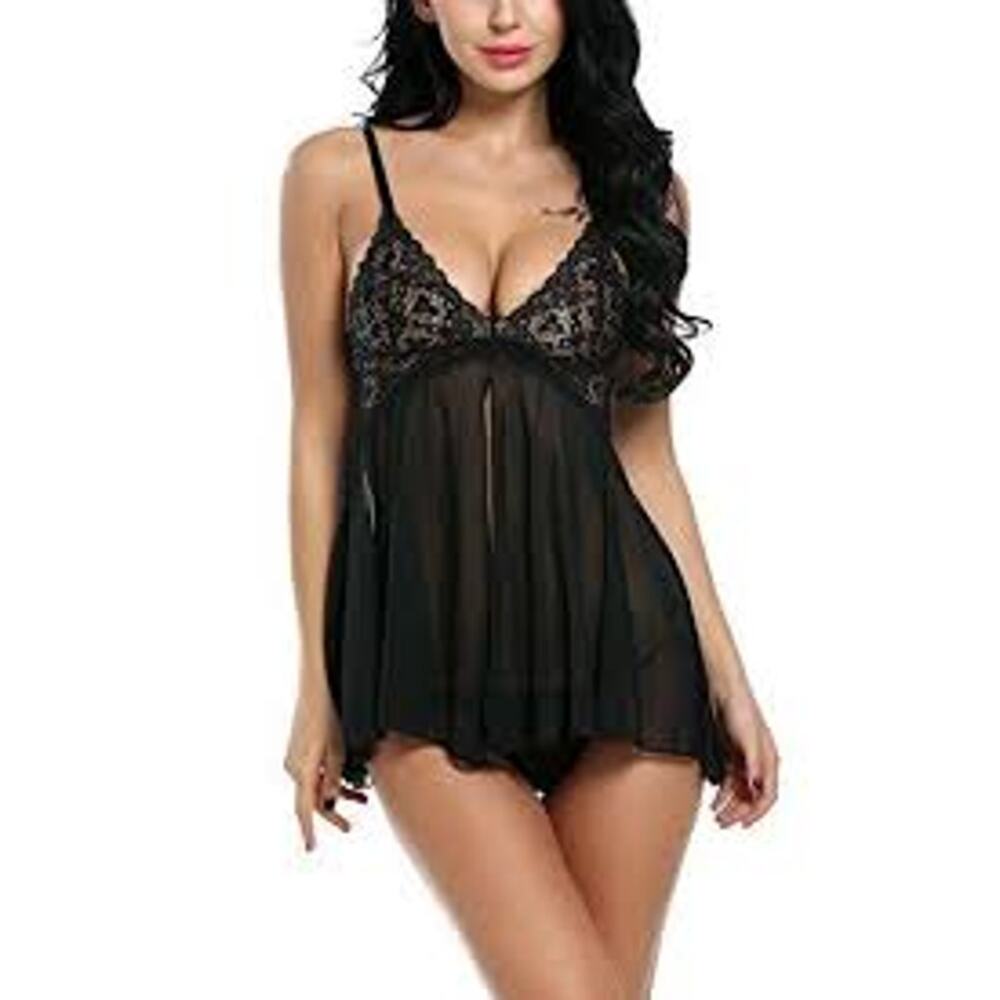 NWT AVID LOVE Black Lace Baby Doll w/Hipsters Bundle Lingerie XXL